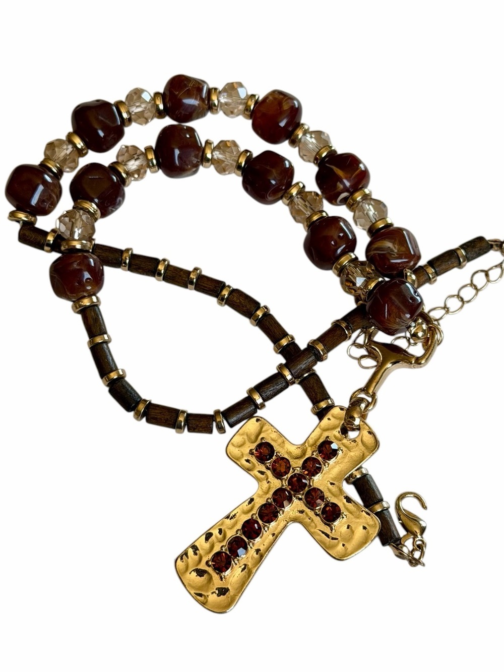 Gold-tone Statement Beaded Adjustable Cross Necklace Western Boho